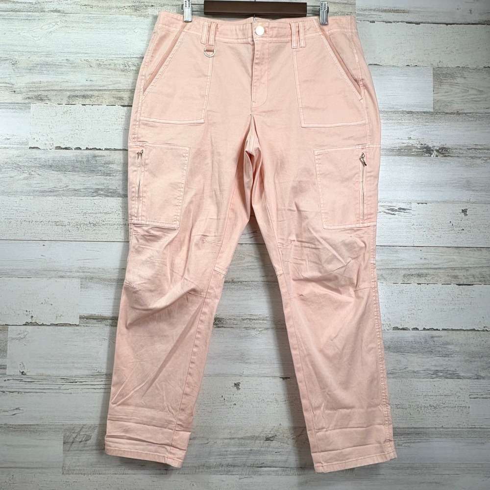 White House Black Market Peach Pink Slim Crop Cargo Pants Womens 14 Utility Zip